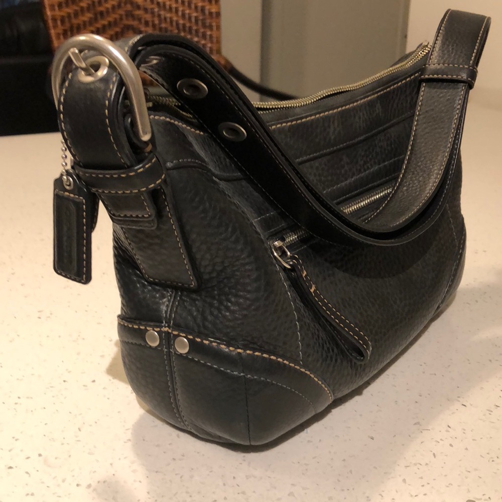 COACH dark brown leather hand bag
